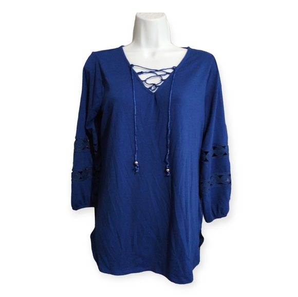 Hannah Eyelet Blue Peasant Blouse Tunic sz S - Picture 1 of 10